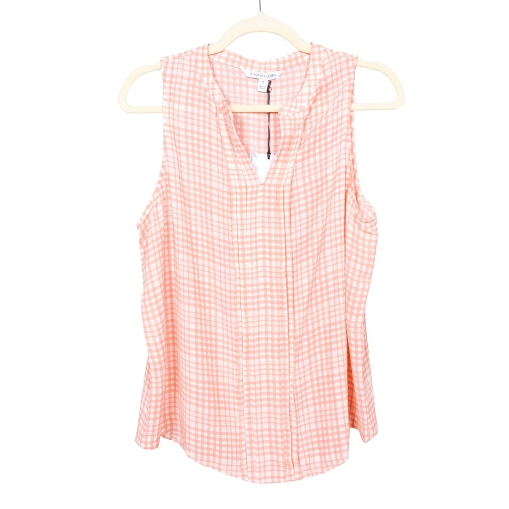41 Hawthorne Breyson Pleated Detail Split Neck Blouse Size XSP Pink/White NWT